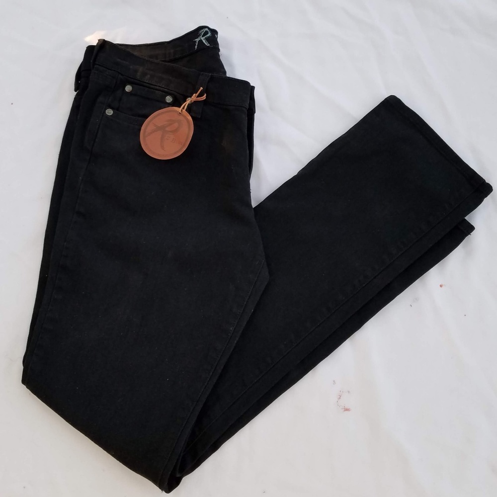 R U Blue Black Straight Leg Mid Rise Denim Jean